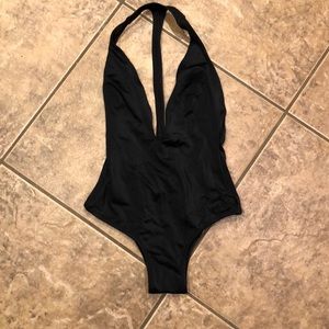 Black Open Front One Piece Swimsuit